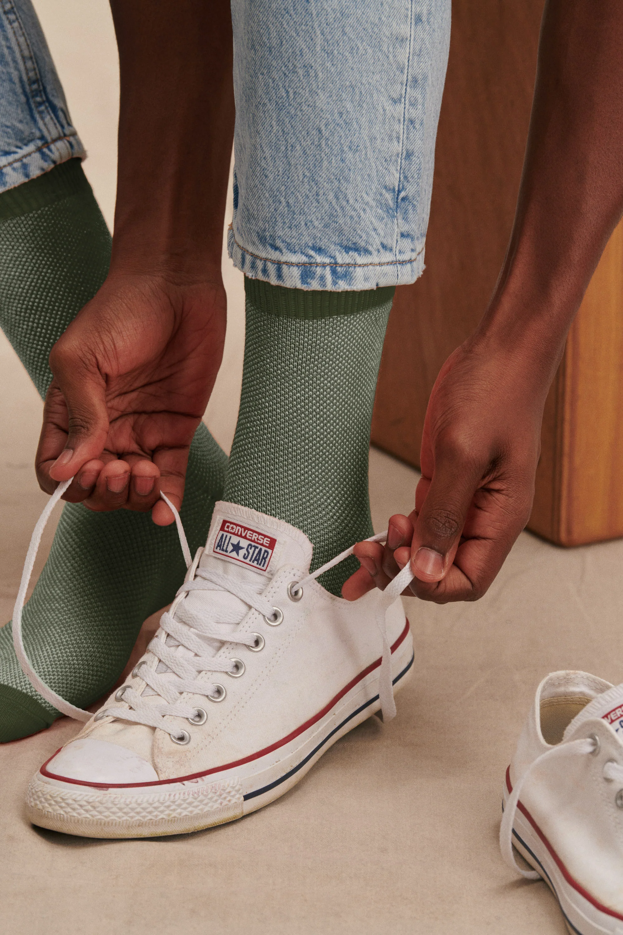Chaussettes en molleton olive et écru