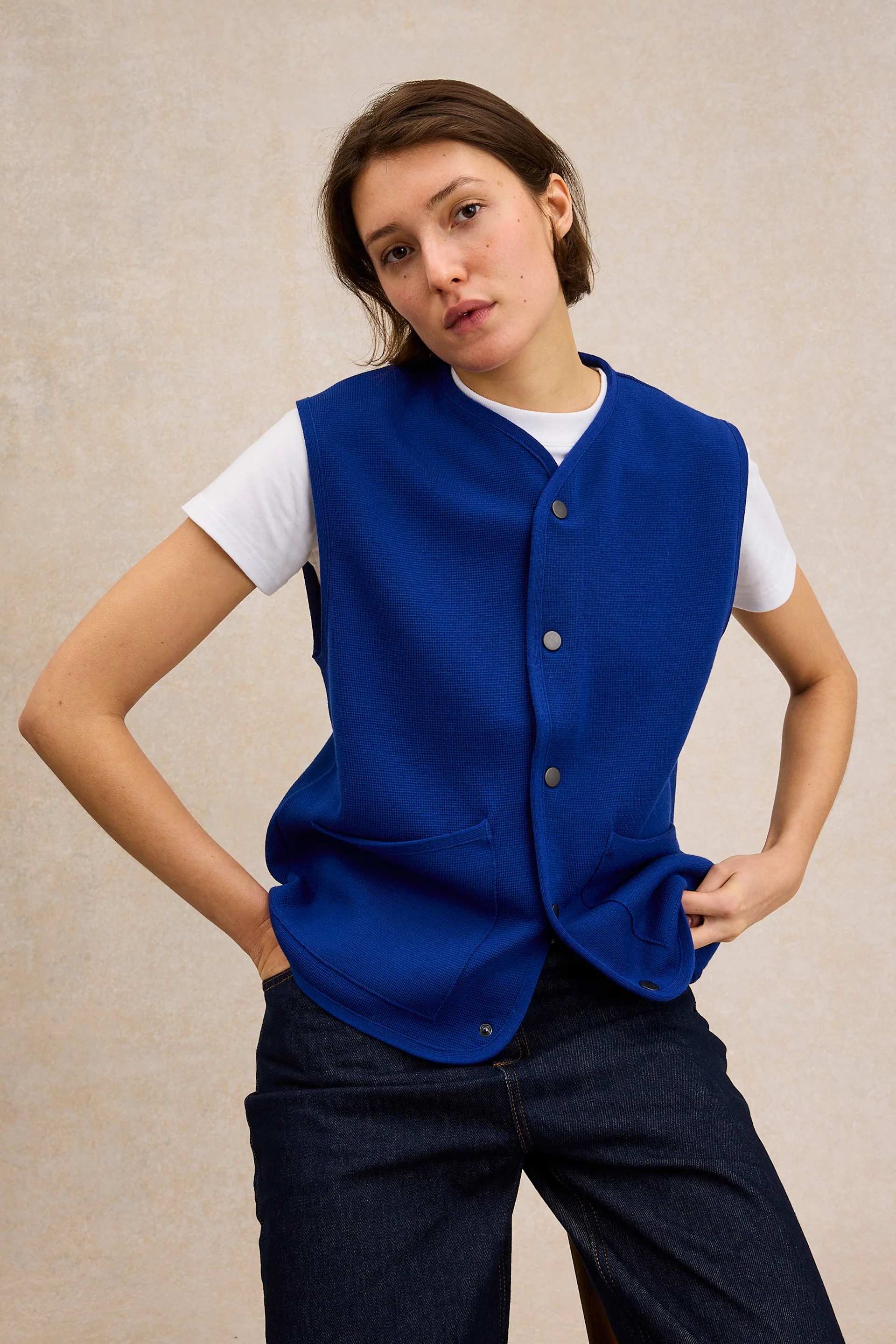 Gilet sans manches à pression bleu roi pour femme