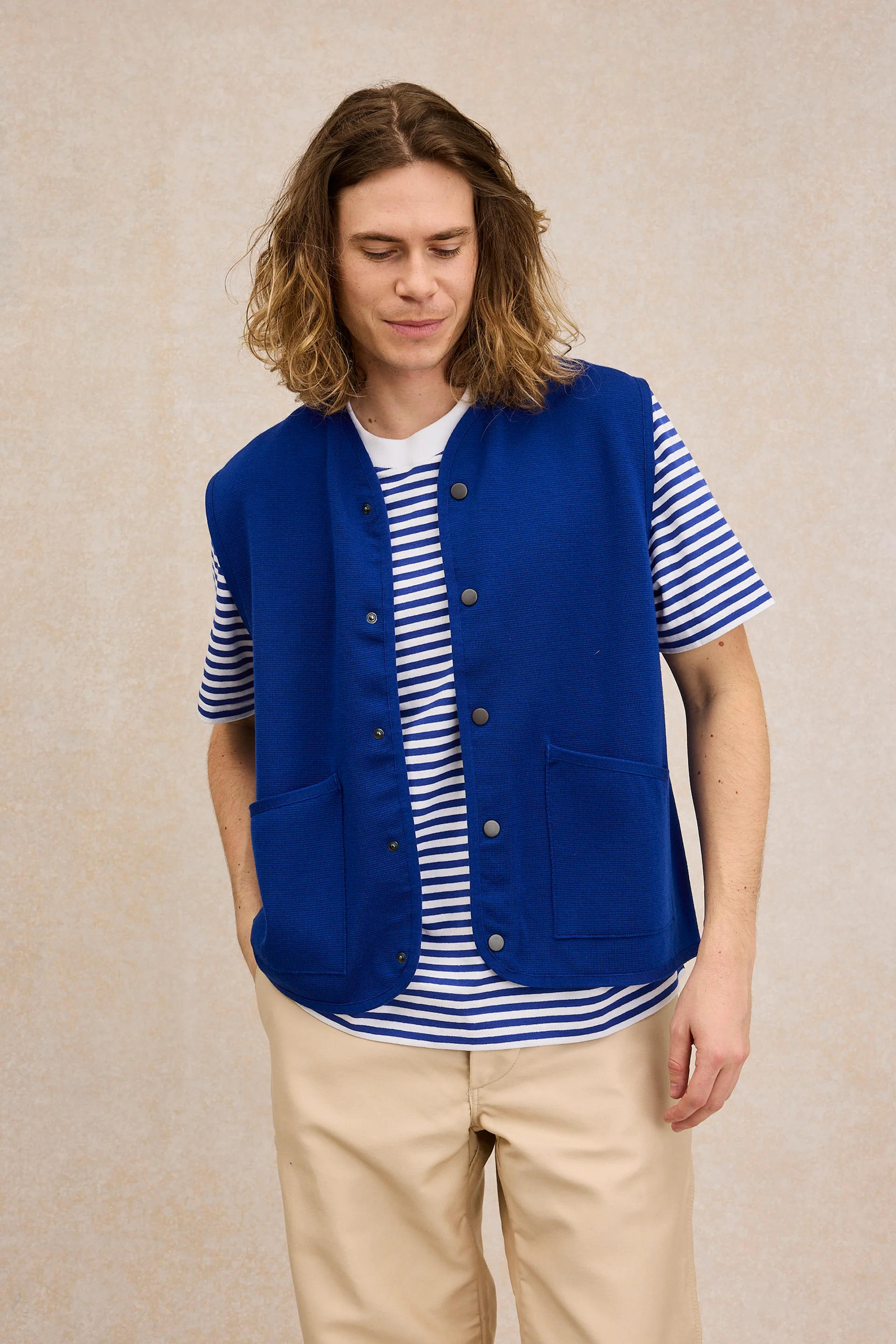 Gilet sans manches à pression bleu roi pour homme