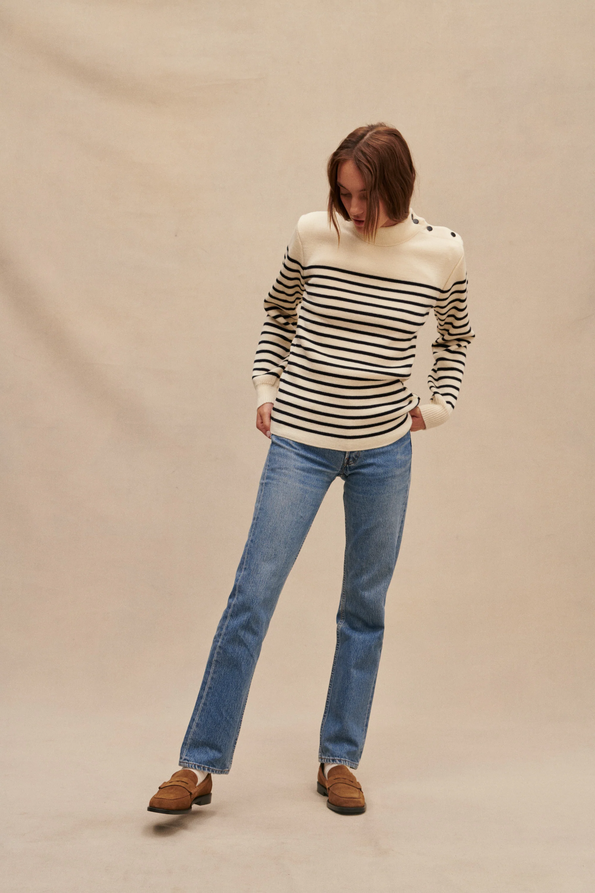 Pull marinière écru pour femme - Image 3
