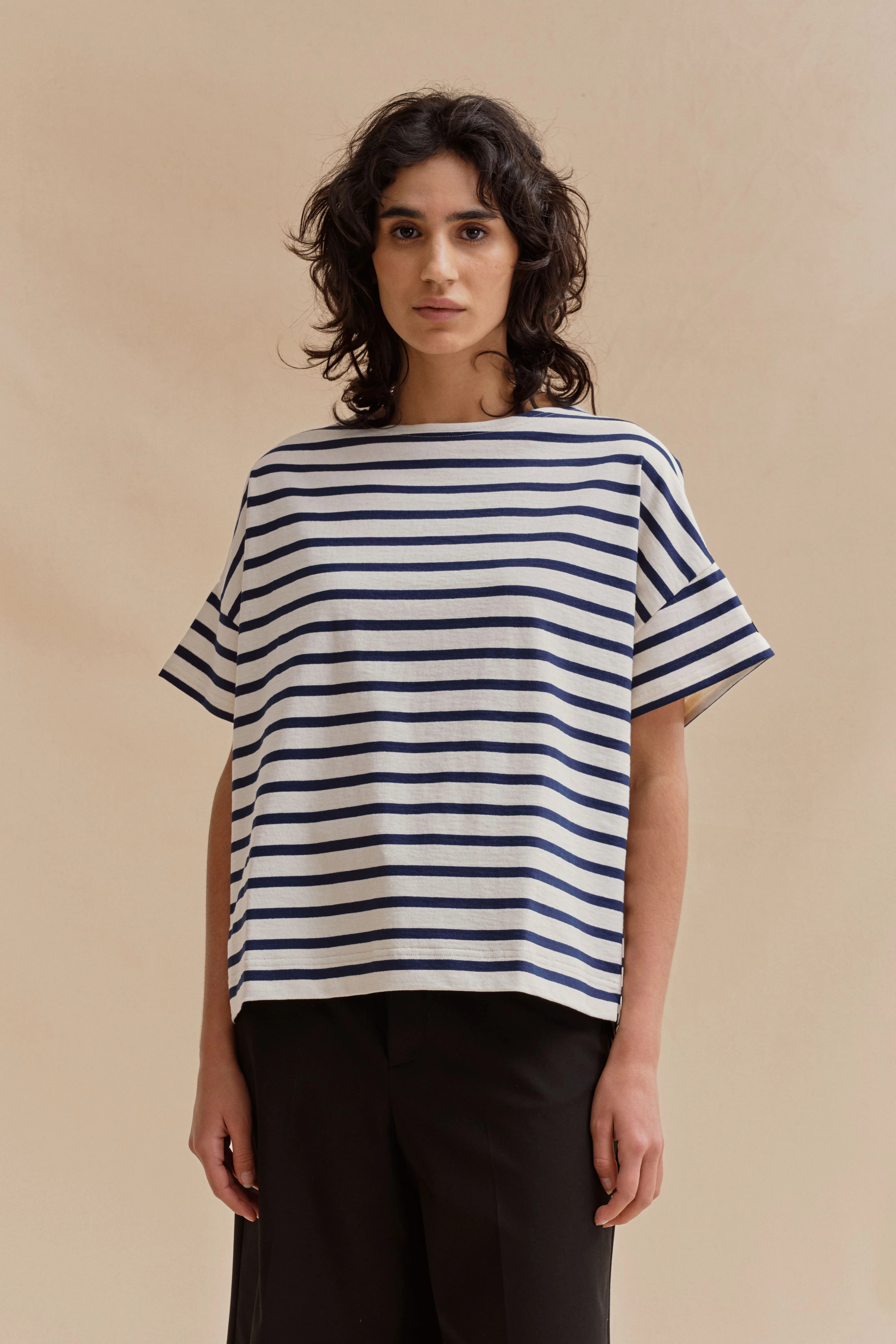 Marinière Jim oversize écru et marine pour femme - Image 3
