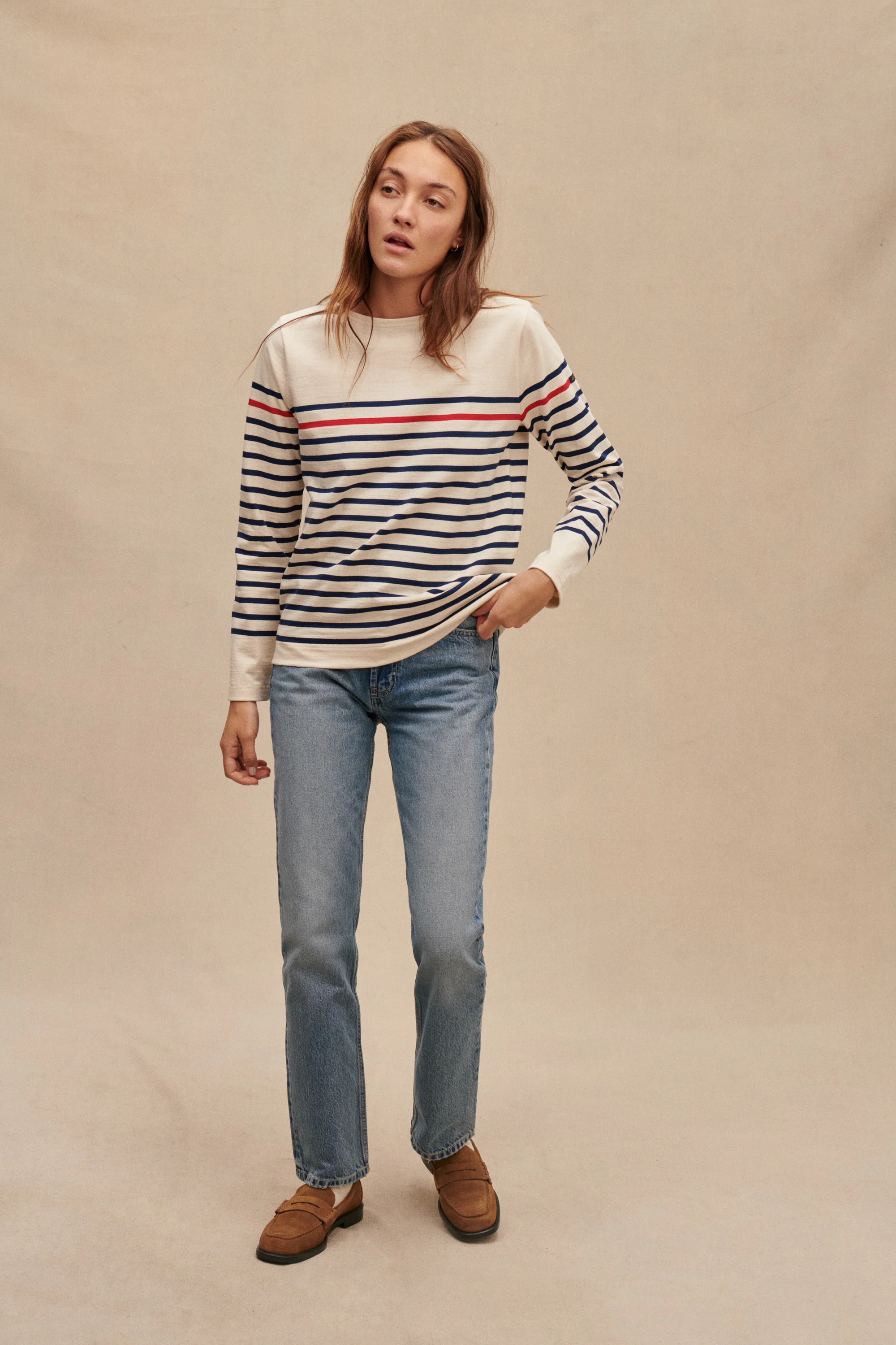 Marinière originale écru avec rayure rouge pour femme - Image 3