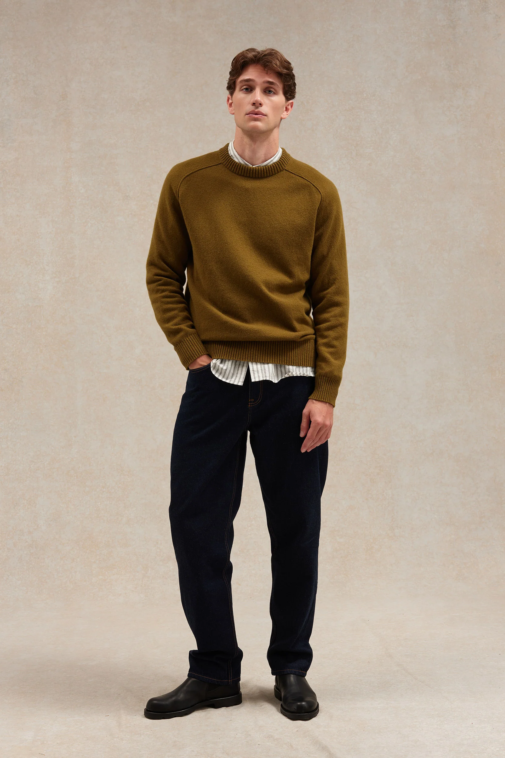 Pull homme col rond olive - Image 5