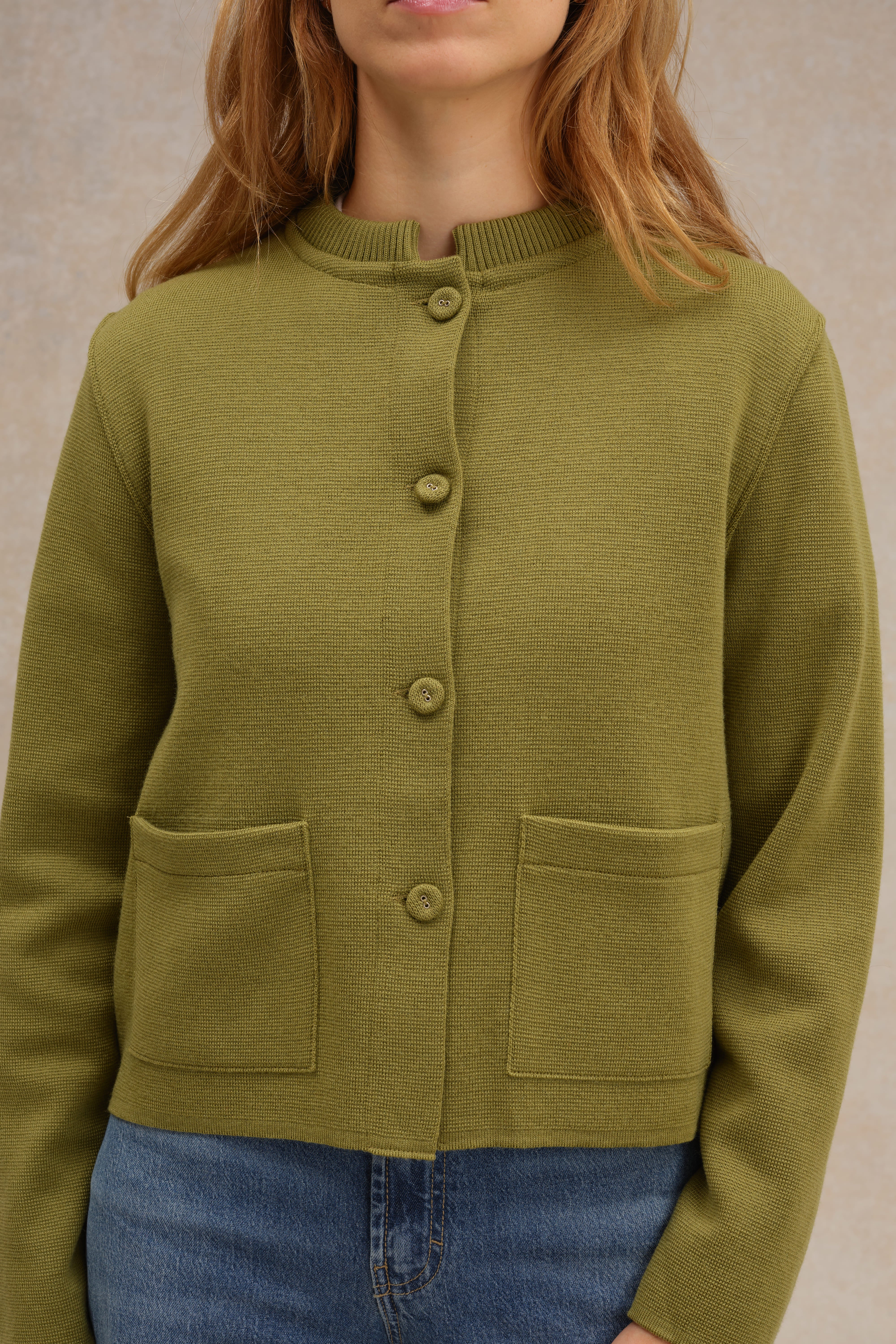Veste à col Mao olive acide en maille Milano pour femme - Image 2